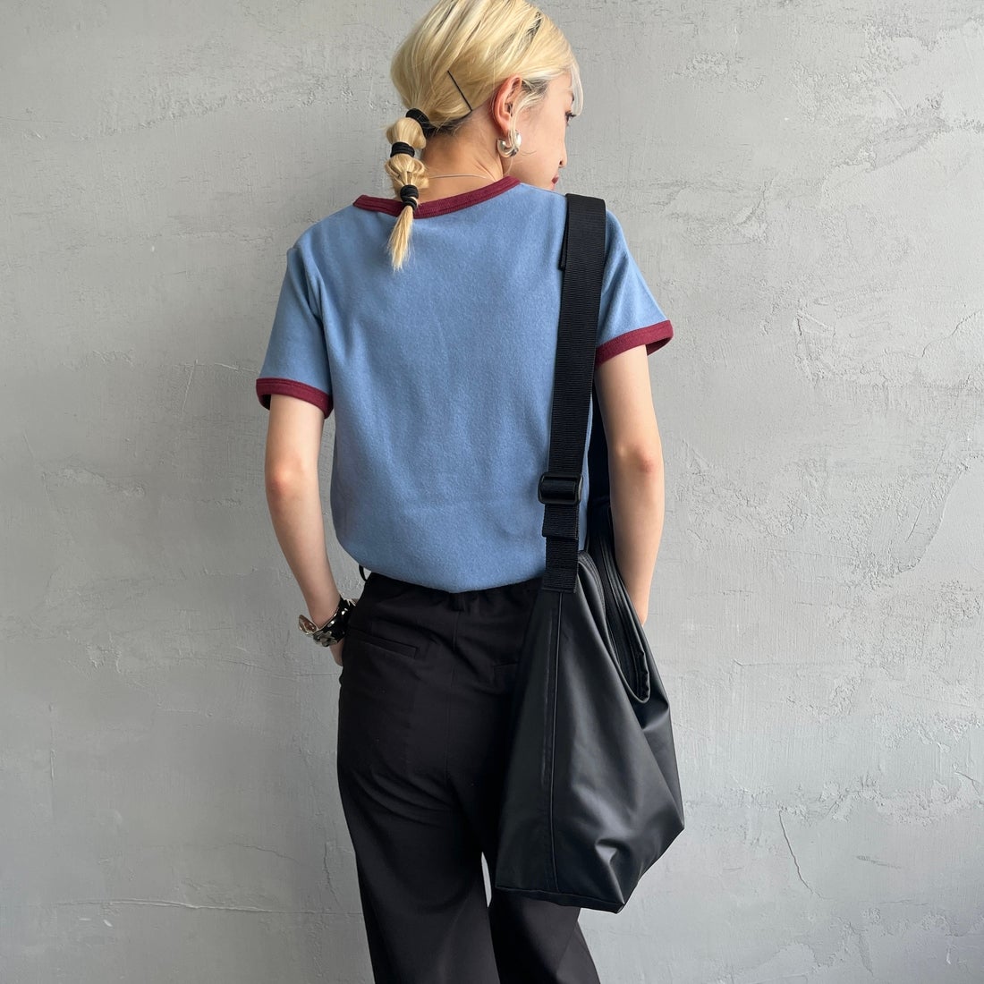 Noir Fabrik [ヌワールファブリック] コットンフライス クルーネックリンガーTシャツ [IN-02-25SS] ｻｯｸｽ/ﾎﾞﾙﾄﾞ &&モデル身長：150cm 着用サイズ：0&&