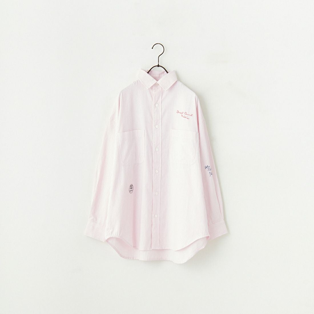 PAY DAY [ペイデイ] 別注 ランダムロゴ刺繍 ビッグシルエットシャツ [PD25-SH-IN5-JF] WHT/PNK