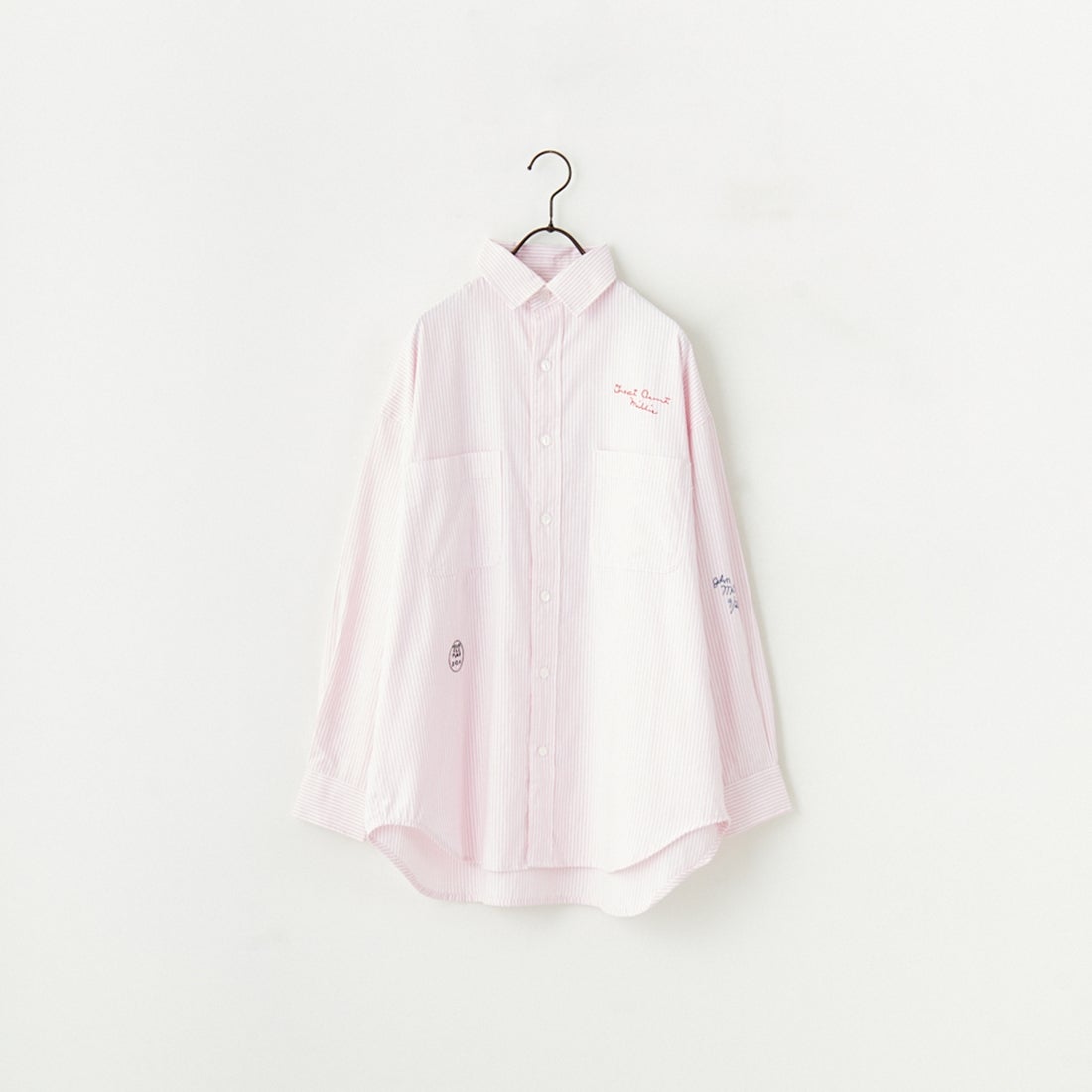 PAY DAY [ペイデイ] 別注 ランダムロゴ刺繍 ビッグシルエットシャツ [PD25-SH-IN5-JF] WHT/PNK