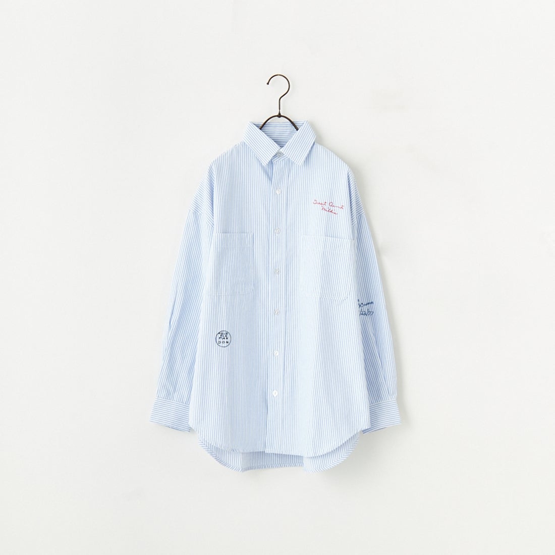 PAY DAY [ペイデイ] 別注 ランダムロゴ刺繍 ビッグシルエットシャツ [PD25-SH-IN5-JF] WHT/BLU