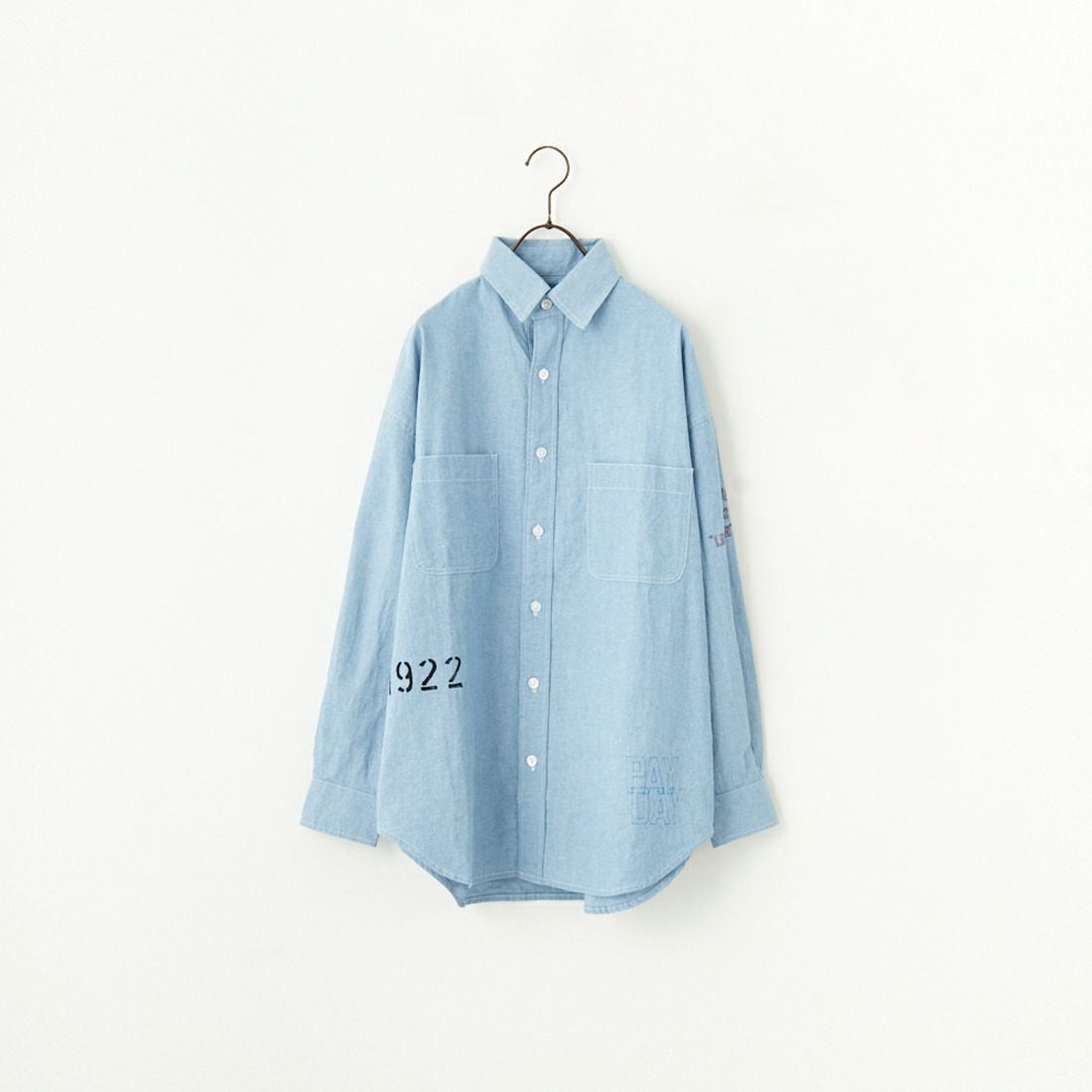 PAY DAY [ペイデイ] 別注 ランダムロゴ刺繍 ビッグシルエットシャツ [PD25-SH-IN5-JF] BLUE