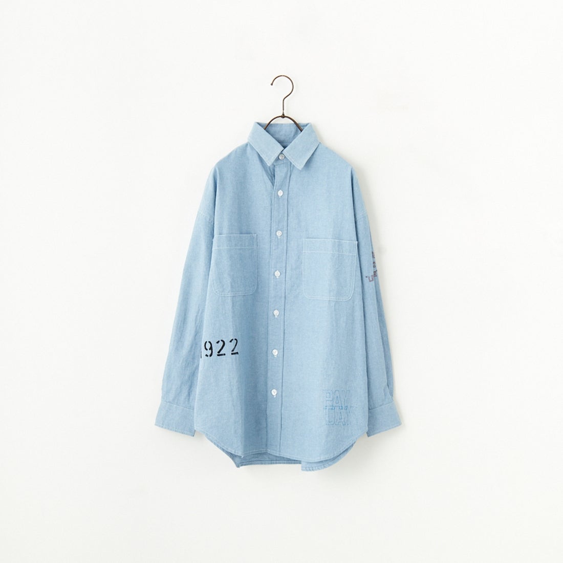 PAY DAY [ペイデイ] 別注 ランダムロゴ刺繍 ビッグシルエットシャツ [PD25-SH-IN5-JF] BLUE