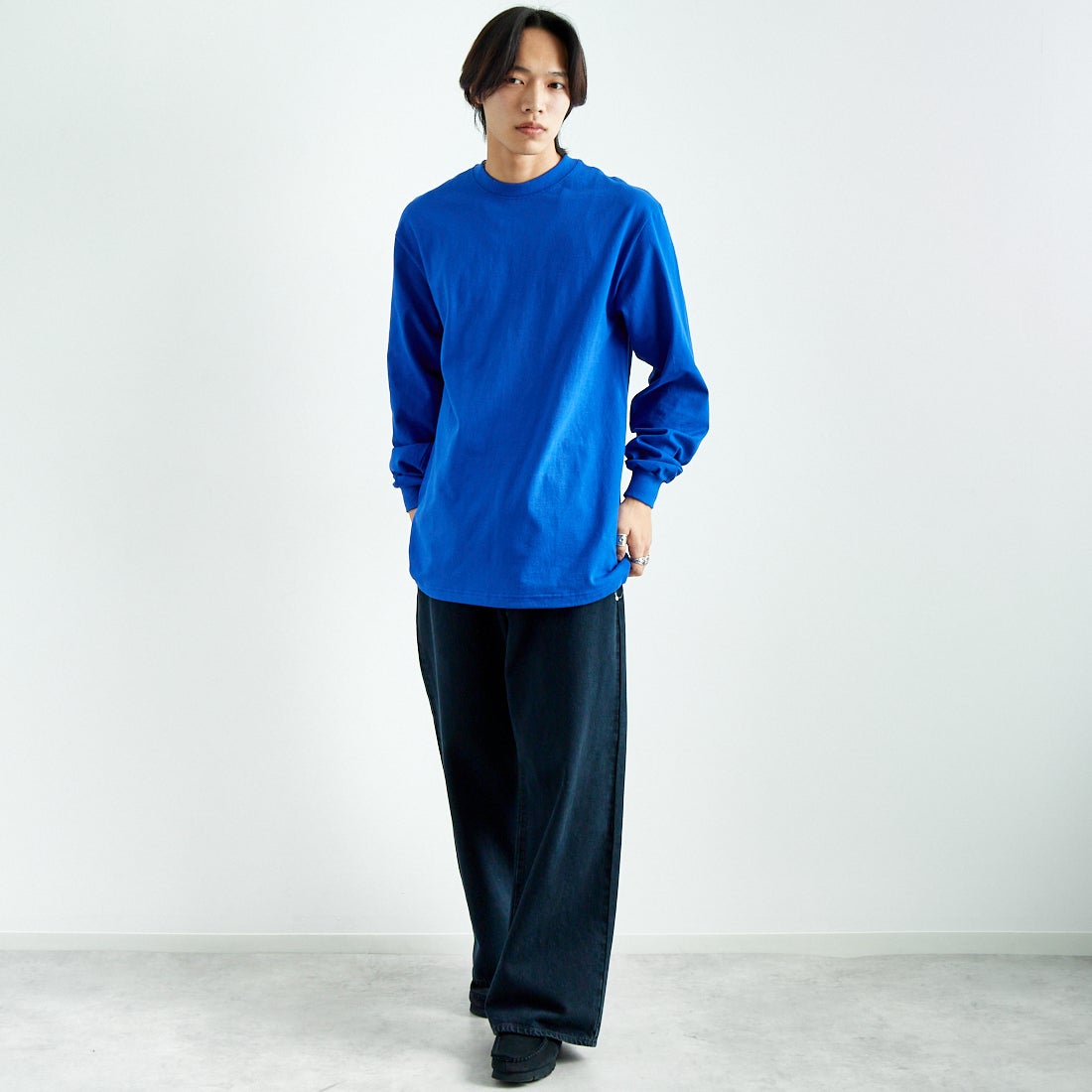 SHAKA WeAR [シャカウェア] 別注 ドローコードロングスリーブTシャツ [DC-SW002-JF] ROYAL &&モデル身長：179cm 着用サイズ：L&&