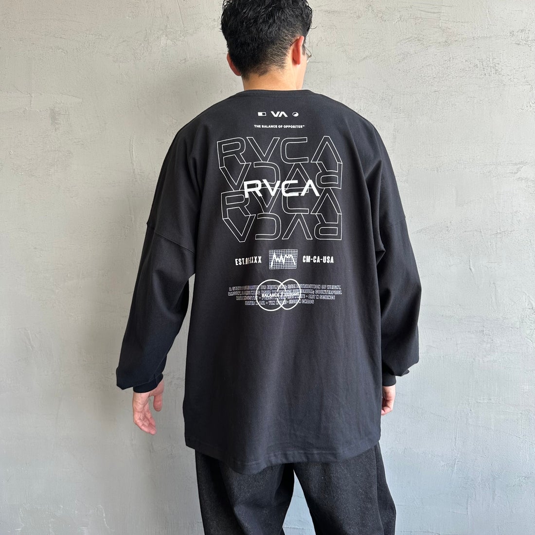 RVCA [ルーカ] RADIATE ロングスリーブTシャツ [BF041-151] BLK &&モデル身長：168cm 着用サイズ：L&&
