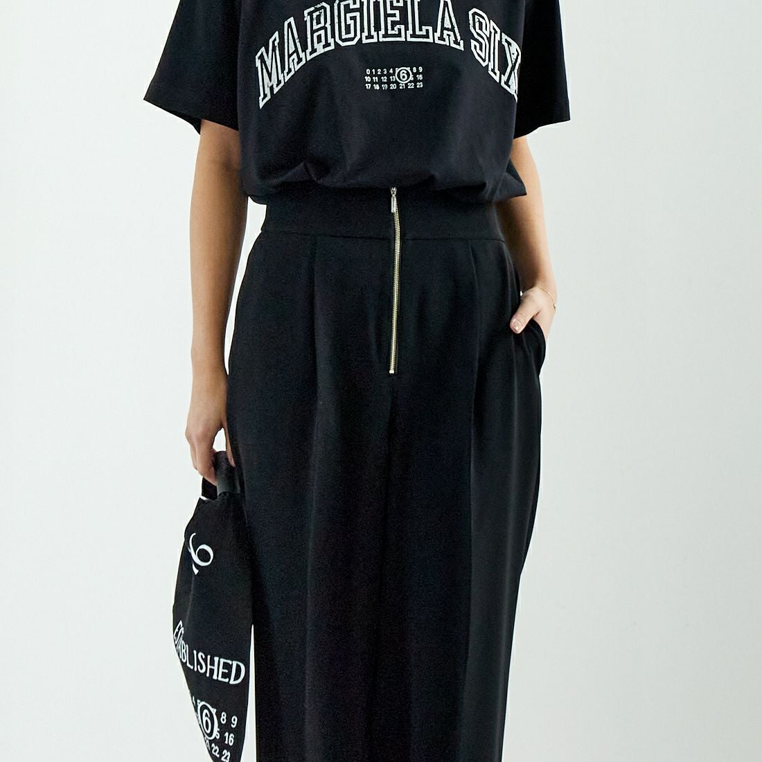 DONEEYU [ドニーユ] ダブルクロスストレッチサテン フロントジップワイドパンツ [U-2097] 040 ﾌﾞﾗｯｸ