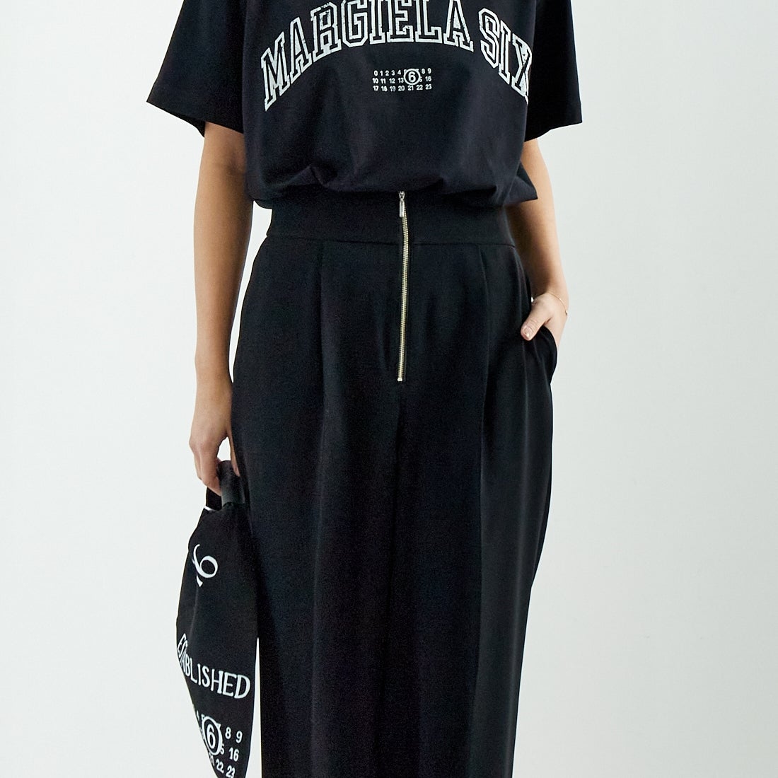 DONEEYU [ドニーユ] ダブルクロスストレッチサテン フロントジップワイドパンツ [U-2097] 040 ﾌﾞﾗｯｸ