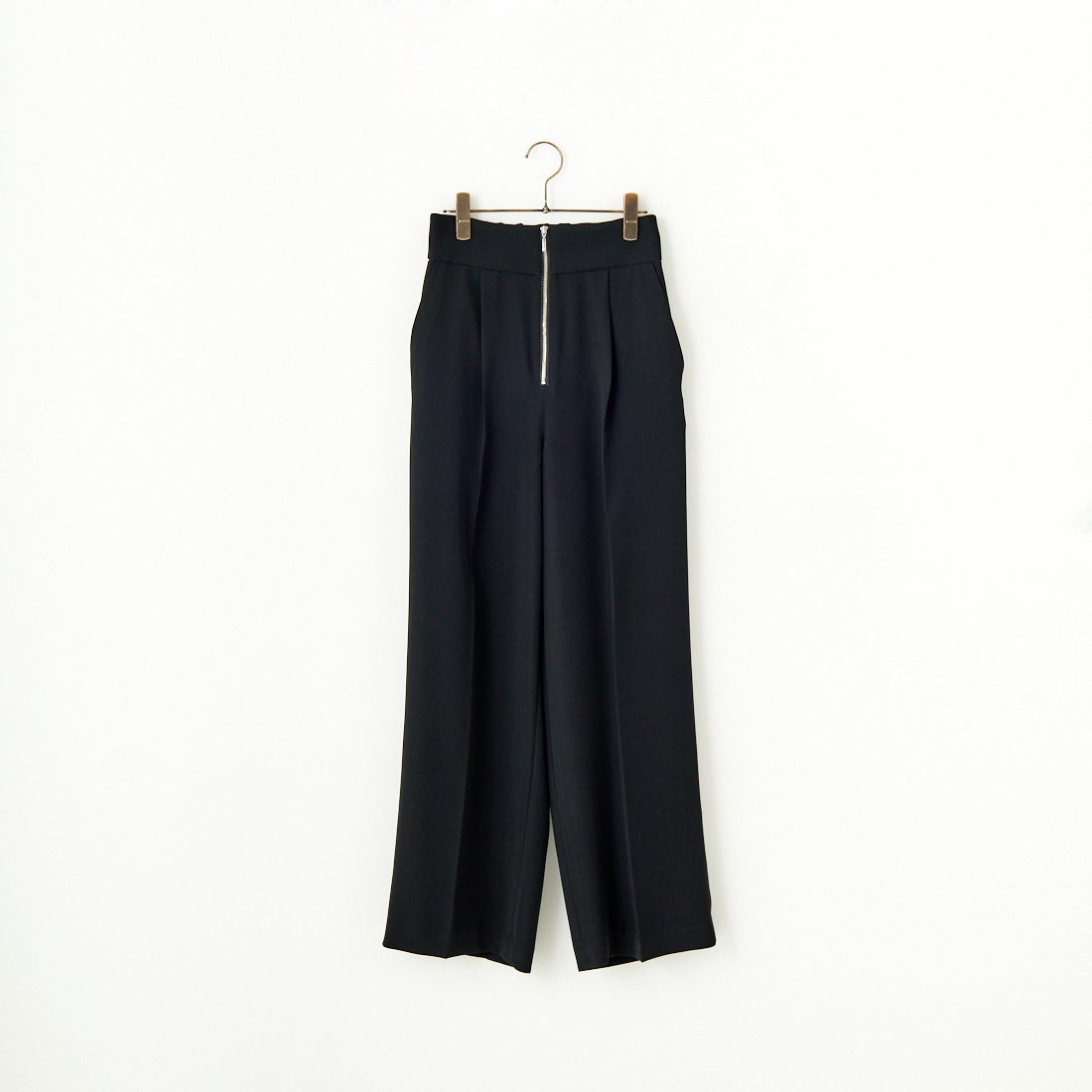 DONEEYU [ドニーユ] ダブルクロスストレッチサテン フロントジップワイドパンツ [U-2097] 040 ﾌﾞﾗｯｸ