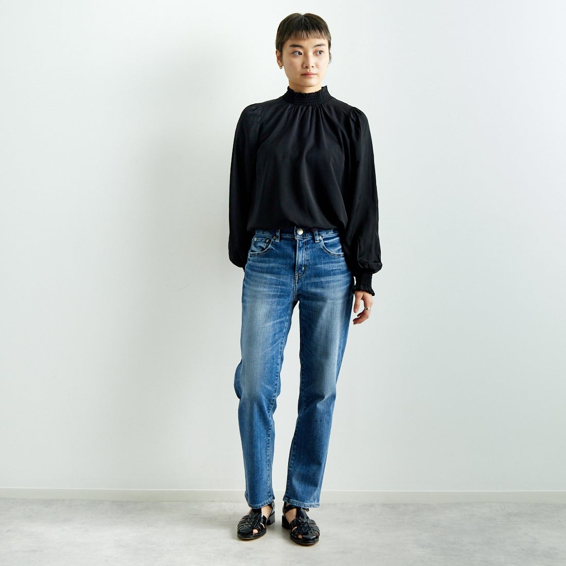 Jf Ready Made [ジェイエフレディメイド] シャーリングネック アソートブラウス [3010302] 801 ﾌﾞﾗｯｸ &&モデル身長：160cm 着用サイズ：F&&