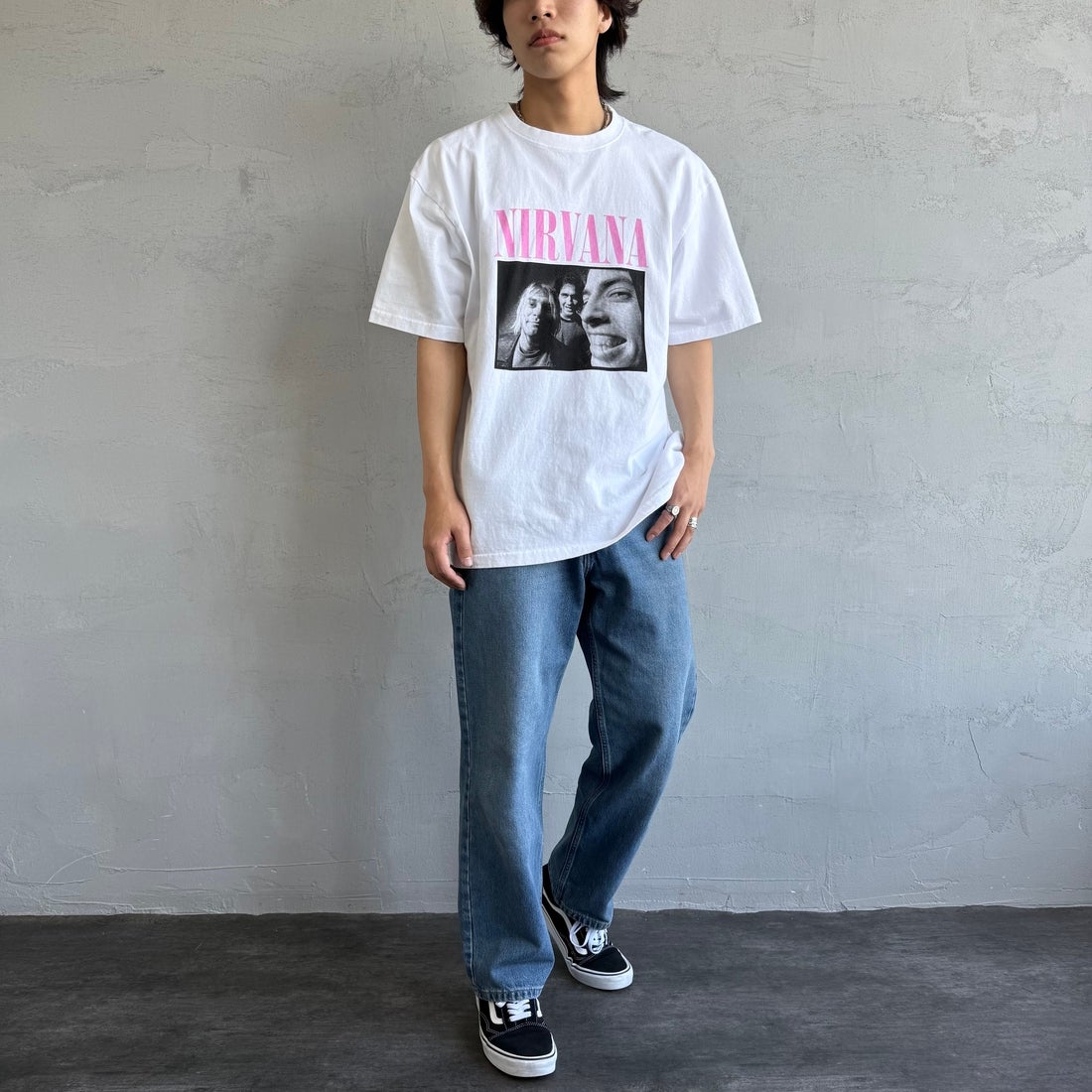 GOOD ROCK SPEED [グッドロックスピード] 別注 NIRVANA フォトプリントロックTシャツ [INTN-031-JF] WHITE &&モデル身長：179cm 着用サイズ：XL&&