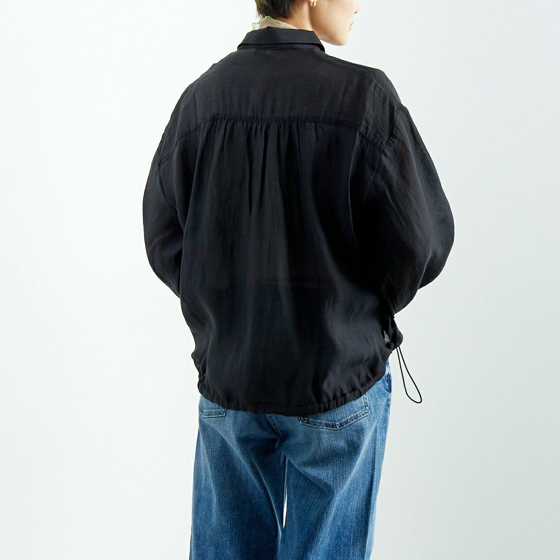 Jf Ready Made [ジェイエフレディメイド] ドロストシアーシャツ [3010303] 801 ﾌﾞﾗｯｸ &&モデル身長：160cm 着用サイズ：F&&