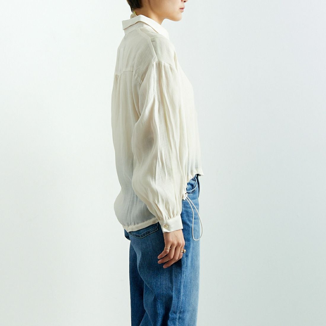 Jf Ready Made [ジェイエフレディメイド] ドロストシアーシャツ [3010303] 103 ｱｲﾎﾞﾘｰ &&モデル身長：160cm 着用サイズ：F&&