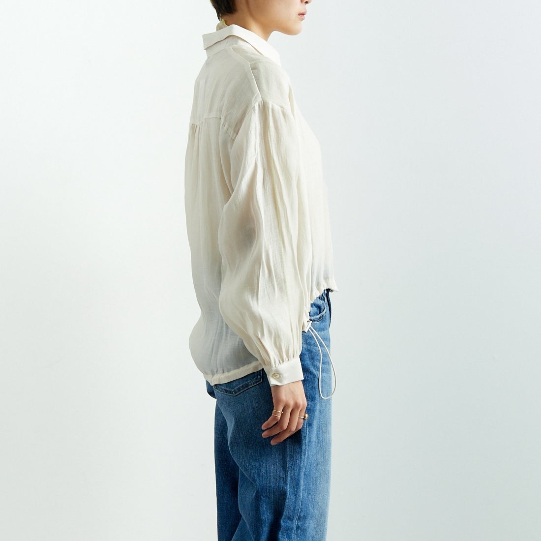 Jf Ready Made [ジェイエフレディメイド] ドロストシアーシャツ [3010303] 103 ｱｲﾎﾞﾘｰ &&モデル身長：160cm 着用サイズ：F&&