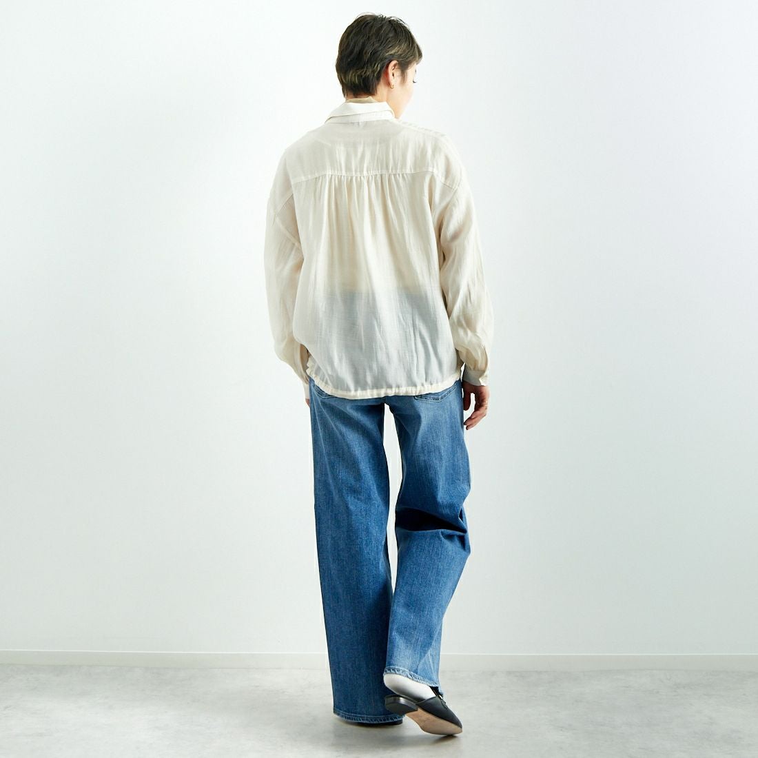 Jf Ready Made [ジェイエフレディメイド] ドロストシアーシャツ [3010303] 103 ｱｲﾎﾞﾘｰ &&モデル身長：160cm 着用サイズ：F&&