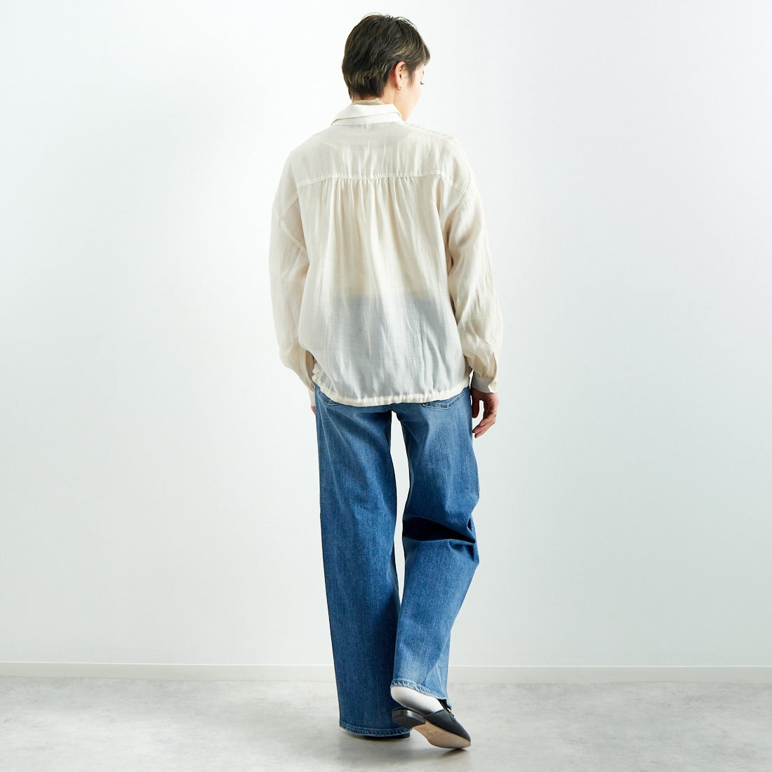 Jf Ready Made [ジェイエフレディメイド] ドロストシアーシャツ [3010303] 103 ｱｲﾎﾞﾘｰ &&モデル身長：160cm 着用サイズ：F&&