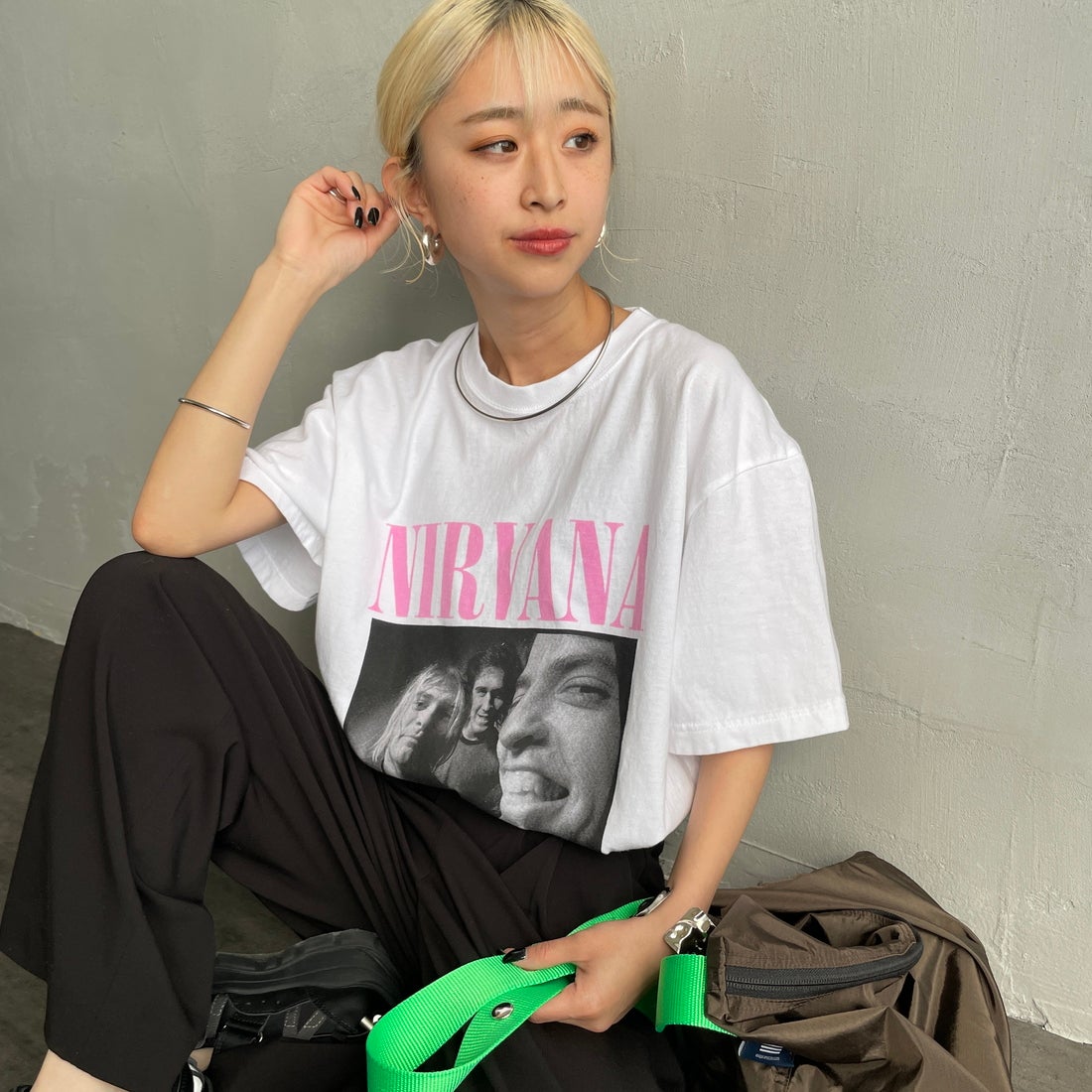 GOOD ROCK SPEED [グッドロックスピード] 別注 NIRVANA フォトプリントロックTシャツ [INTN-031-JF] WHITE &&モデル身長：150cm 着用サイズ：M&&