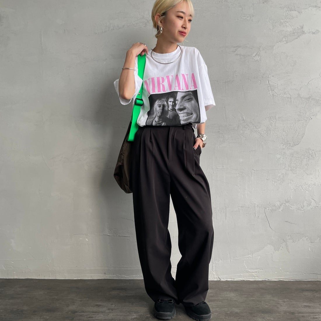 GOOD ROCK SPEED [グッドロックスピード] 別注 NIRVANA フォトプリントロックTシャツ [INTN-031-JF] WHITE &&モデル身長：150cm 着用サイズ：M&&