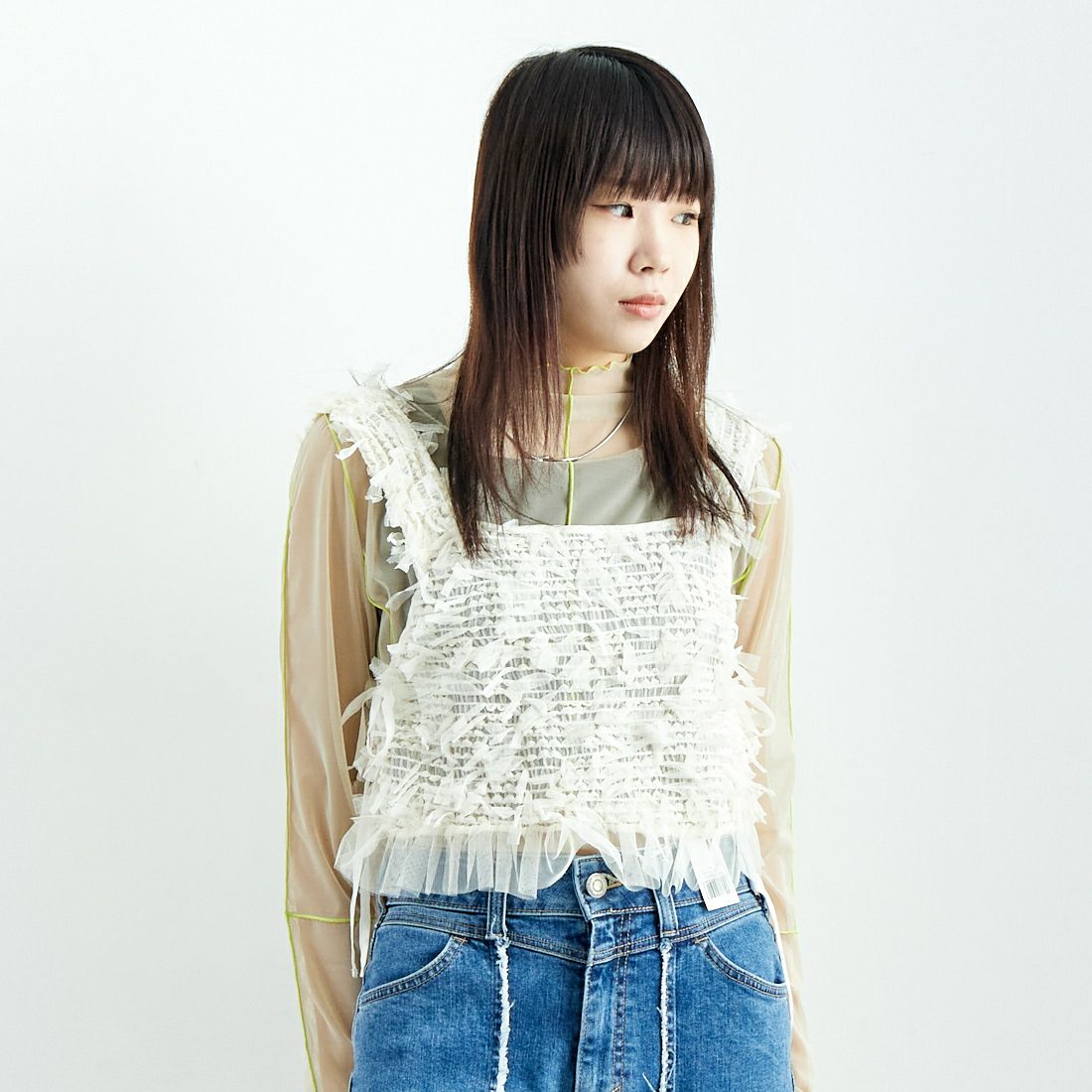 CHIGNON [シニヨン] チュールシアータンクトップ [1546-520NH] O.WHITE &&モデル身長：167cm 着用サイズ：F&&