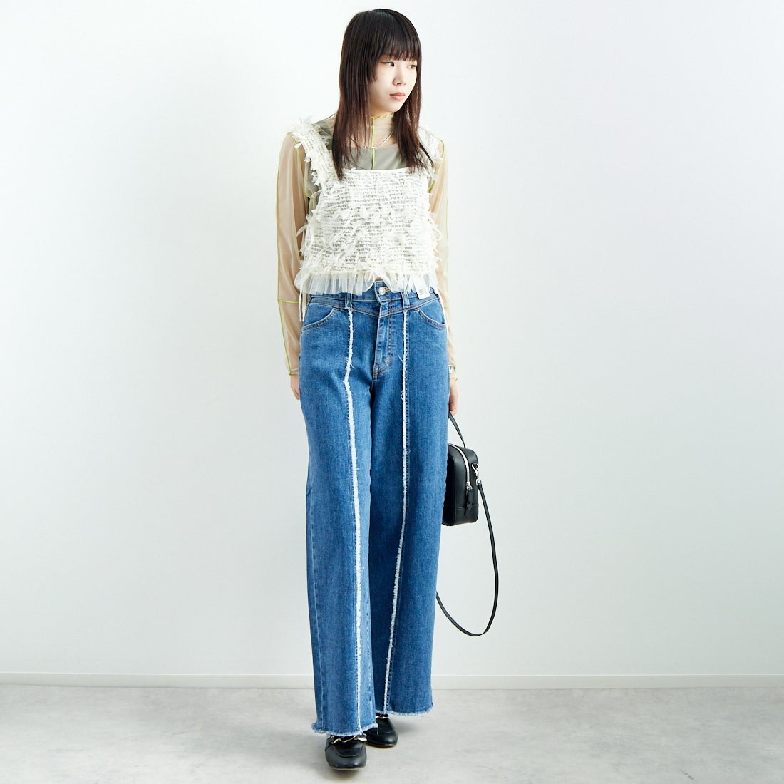 CHIGNON [シニヨン] チュールシアータンクトップ [1546-520NH] O.WHITE &&モデル身長：167cm 着用サイズ：F&&