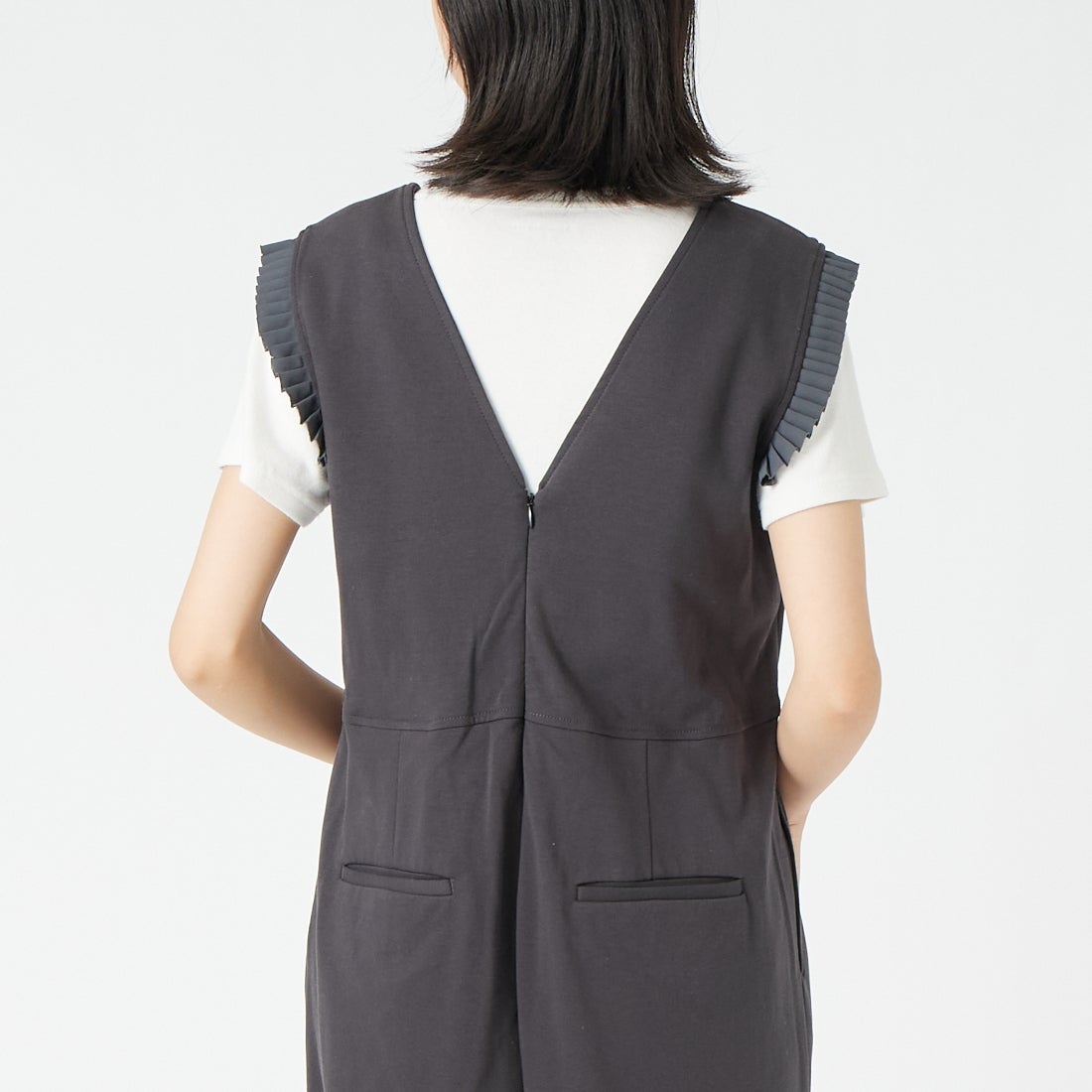 USINE [ユジーヌ] プリーツオールインワン [2510804] D.GRAY &&モデル身長：162cm 着用サイズ：F&&