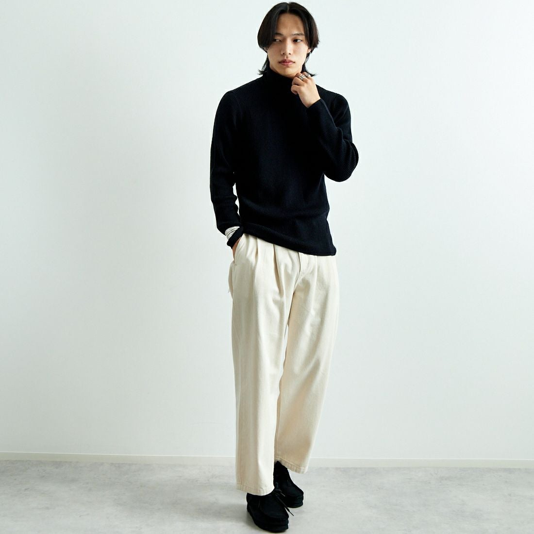 gim [ジム] 12G梳毛リブタートルネックニット [23522330] 005 ﾌﾞﾗｯｸ &&モデル身長：179cm 着用サイズ：L&&