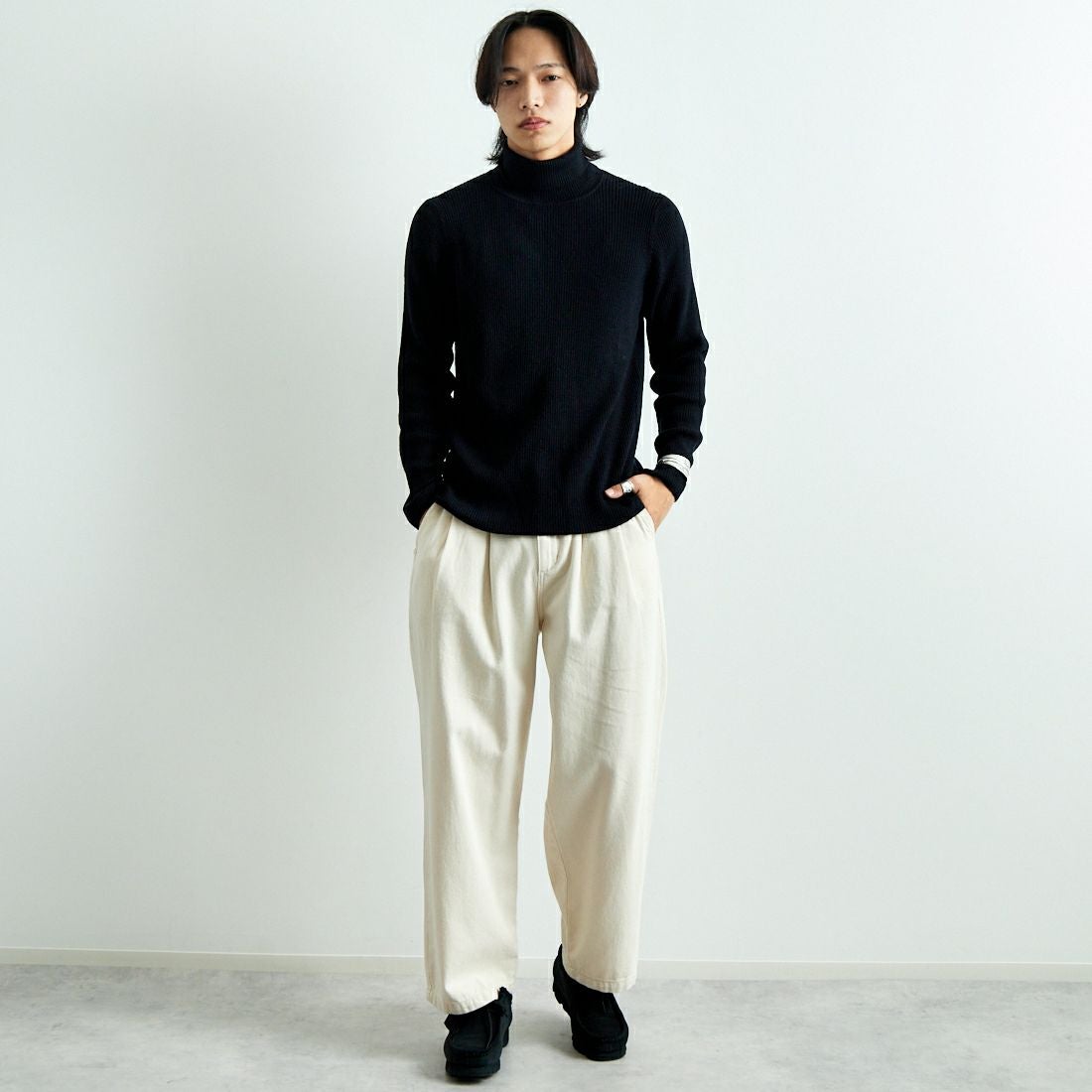 gim [ジム] 12G梳毛リブタートルネックニット [23522330] 005 ﾌﾞﾗｯｸ &&モデル身長：179cm 着用サイズ：L&&