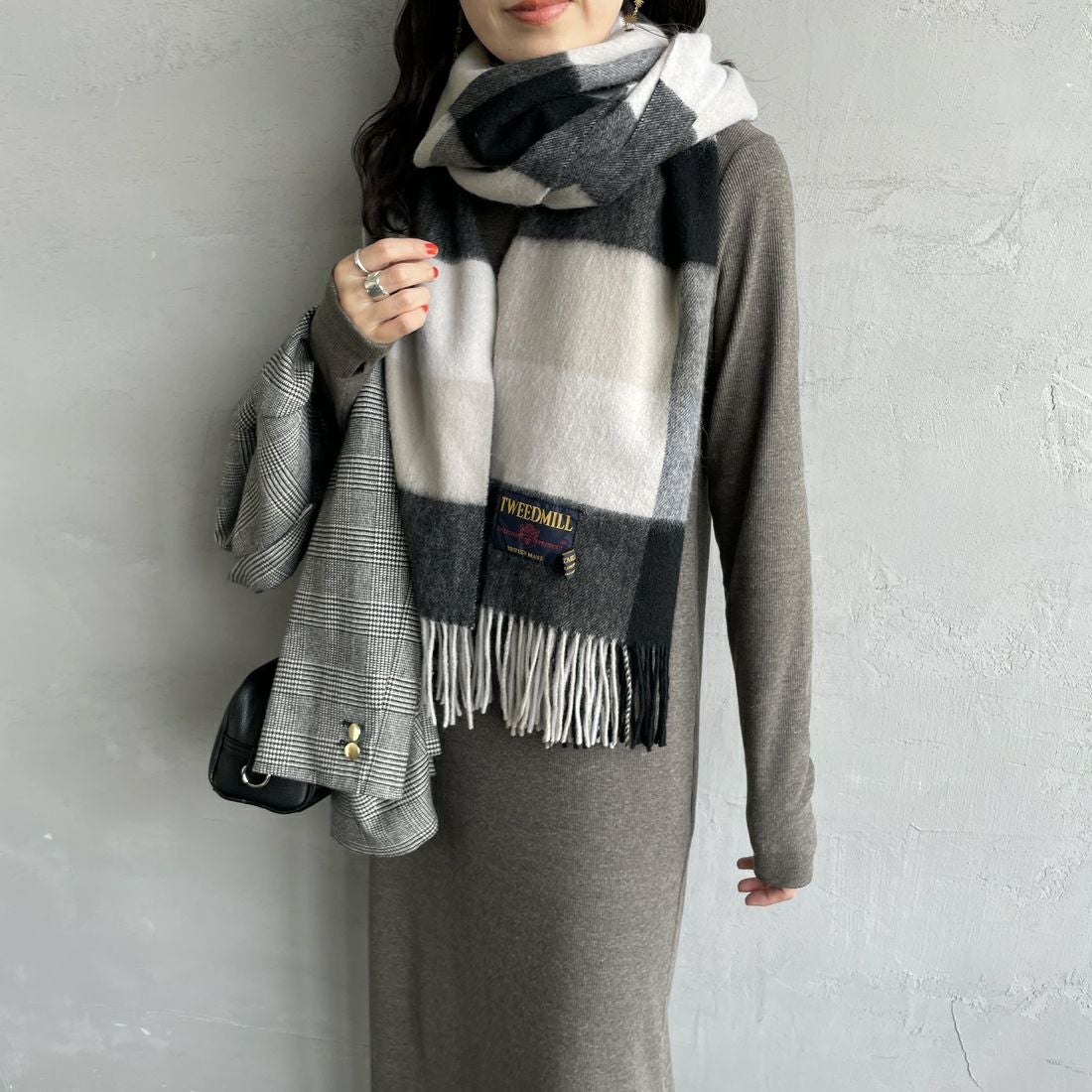TWEED MILL [ツィードミル] 大判ストール [70-190-WP] BLACK/NATU