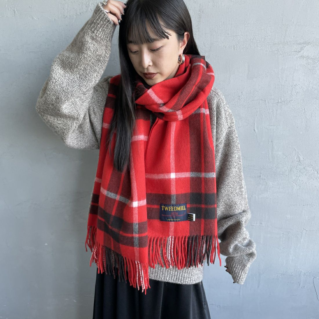 TWEED MILL [ツィードミル] 大判ストール [70-190-WP] RED CALEDO