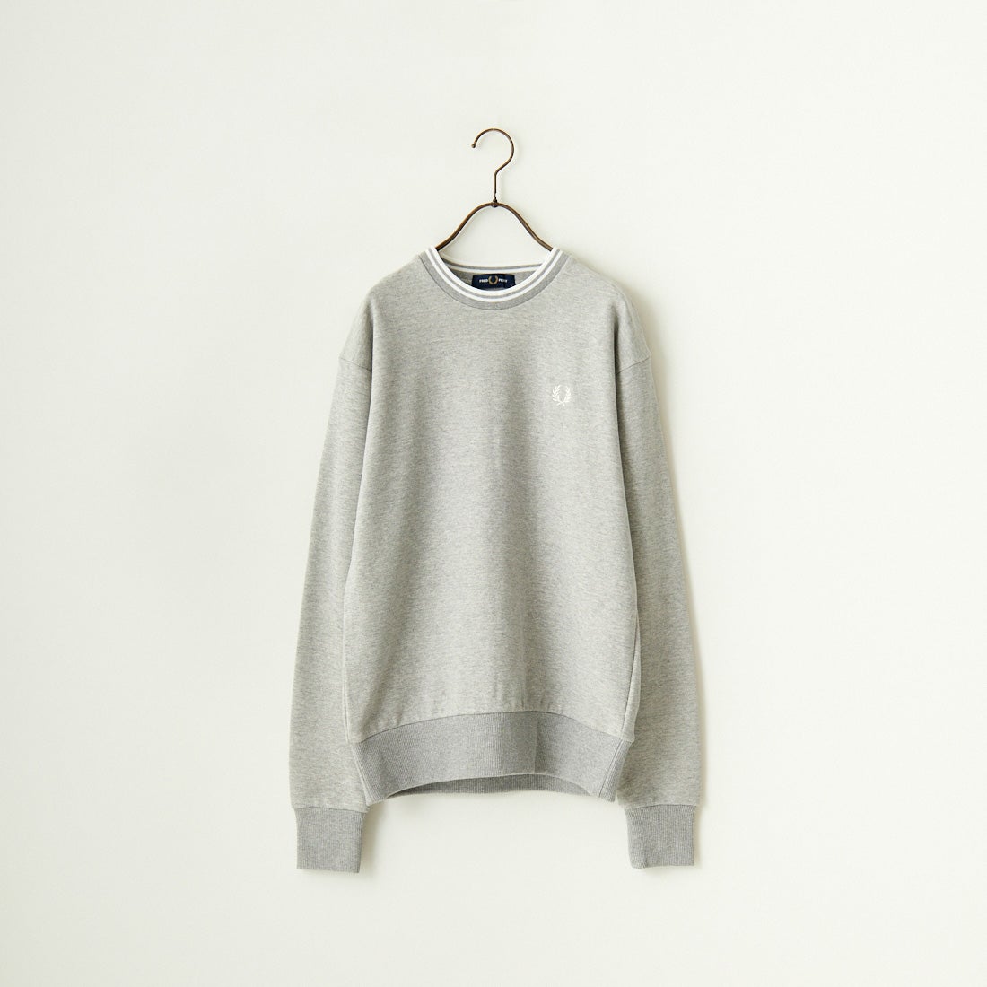 FRED PERRY [フレッドペリー] 別注 ツインティップライン ワンポイントロゴ刺繍クルーネックスウェット [FPM-24A-004-JF] STEEL MARL
