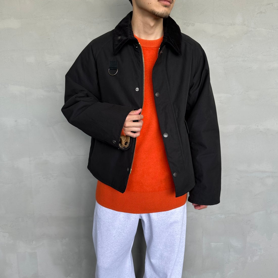 Barbour [バブアー] 別注 中綿入り SPEY スペイジャケット [MCAS151-JF] BLACK &&モデル身長：168cm 着用サイズ：40&&