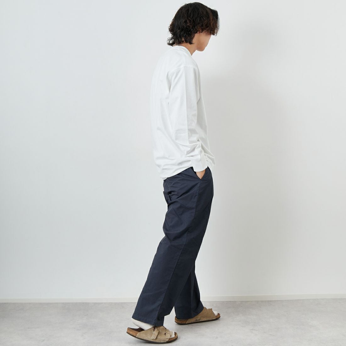 carhartt WIP [カーハートダブリューアイピー] ロングスリーブアメリカンスクリプトTシャツ [I029955] ASH HEATHE &&モデル身長：179cm 着用サイズ：L&&