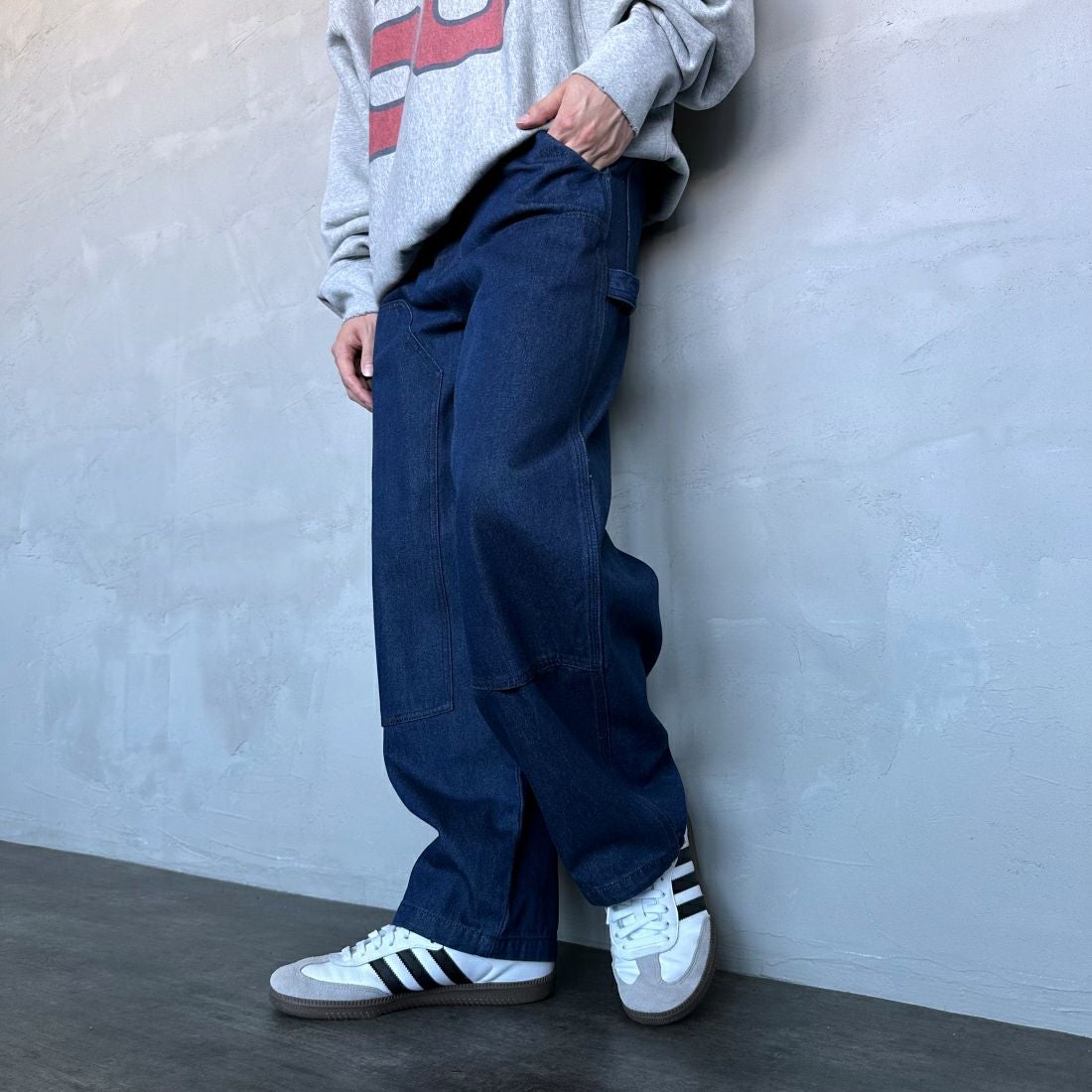 Jeans Factory Clothes [ジーンズファクトリークローズ] STANDARD ダブルニーカーブペインターパンツ [JFC-243-066] ONE WASH &&モデル身長：168cm 着用サイズ：L&&