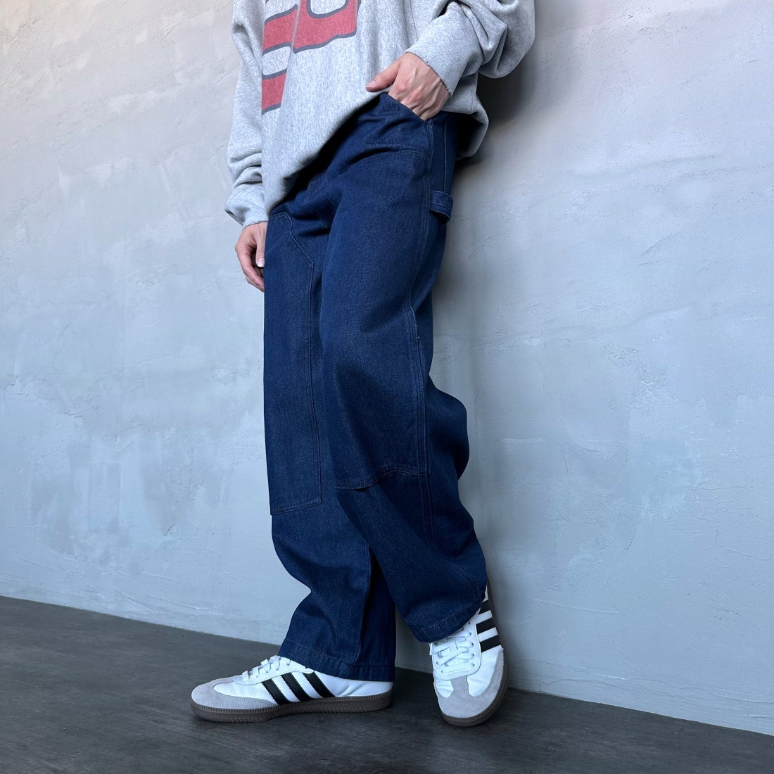 Jeans Factory Clothes [ジーンズファクトリークローズ] STANDARD ダブルニーカーブペインターパンツ [JFC-243-066] ONE WASH &&モデル身長：168cm 着用サイズ：L&&