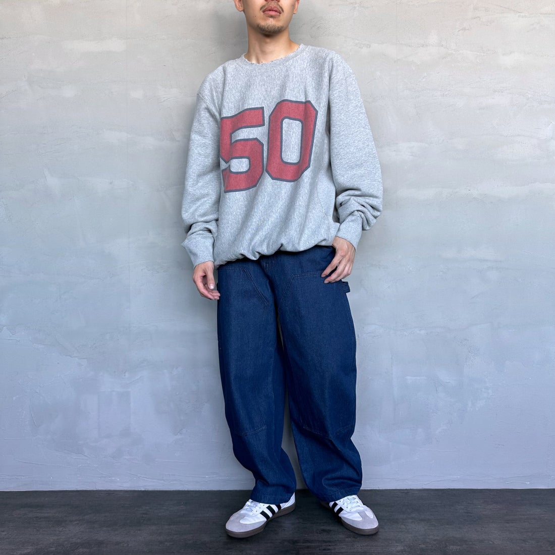 Jeans Factory Clothes [ジーンズファクトリークローズ] STANDARD ダブルニーカーブペインターパンツ [JFC-243-066] ONE WASH &&モデル身長：168cm 着用サイズ：L&&