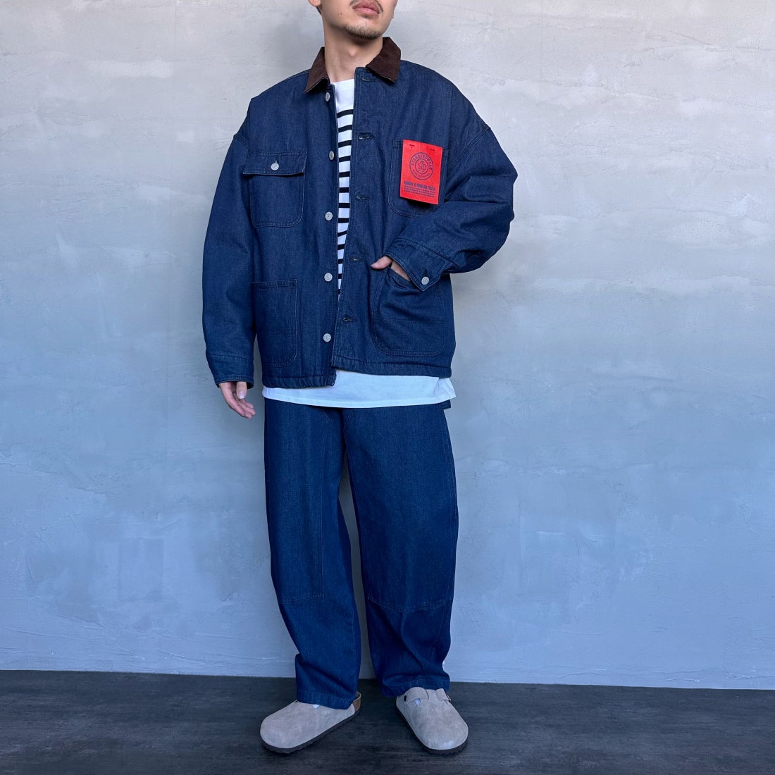 Jeans Factory Clothes [ジーンズファクトリークローズ] STANDARD ダブルニーカーブペインターパンツ [JFC-243-066] ONE WASH &&モデル身長：168cm 着用サイズ：L&&