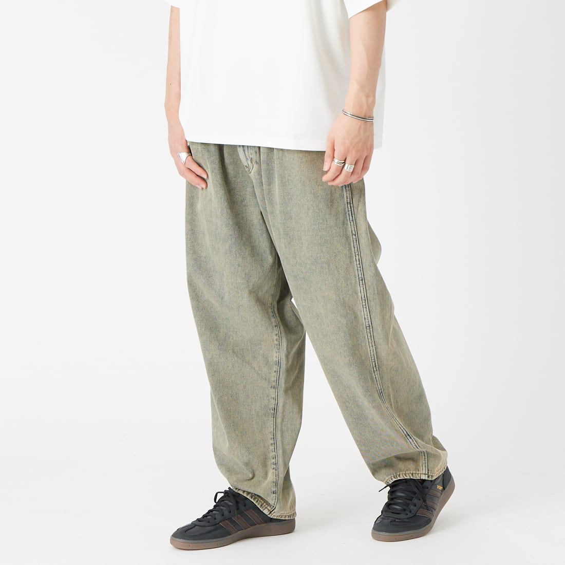Noir Fabrik [ヌワールファブリック] バギーイージーデニムパンツ [NF-243-063] T.ACID BLU&&モデル身長：177cm 着用サイズ：L&&
