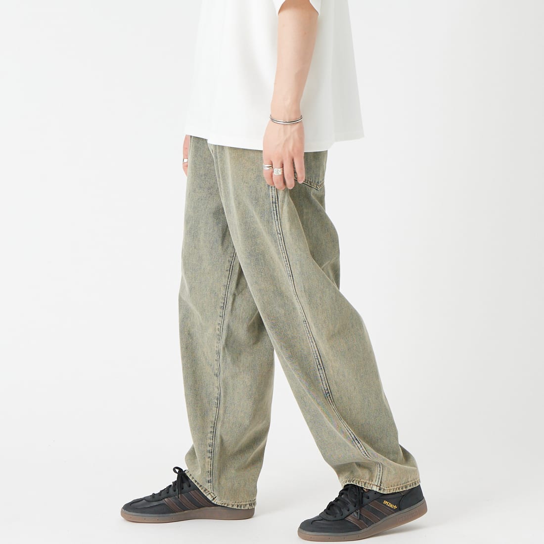 Noir Fabrik [ヌワールファブリック] バギーイージーデニムパンツ [NF-243-063] T.ACID BLU&&モデル身長：177cm 着用サイズ：L&&
