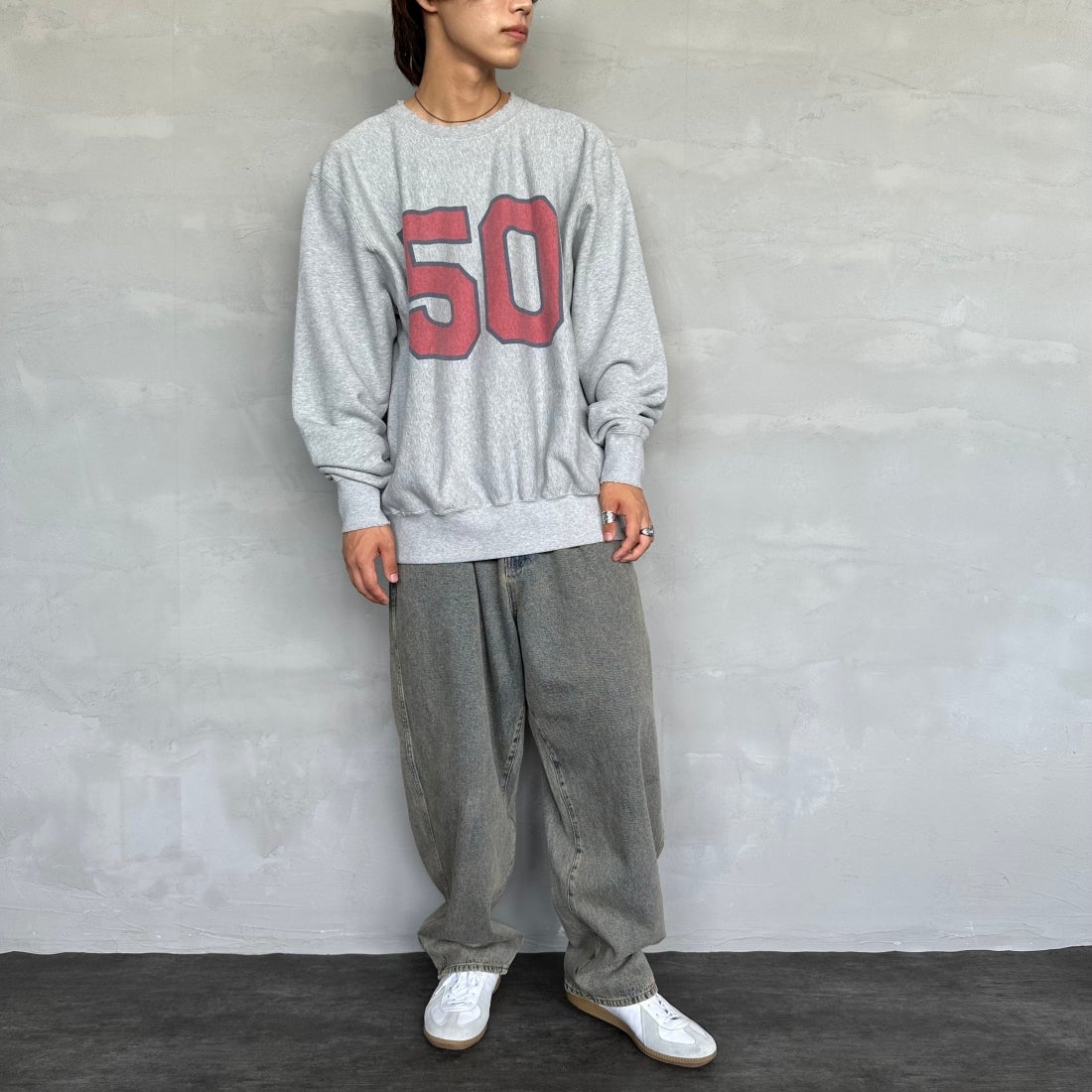 Noir Fabrik [ヌワールファブリック] バギーイージーデニムパンツ [NF-243-063] T.ACID BLU&&モデル身長：179cm 着用サイズ：L&&