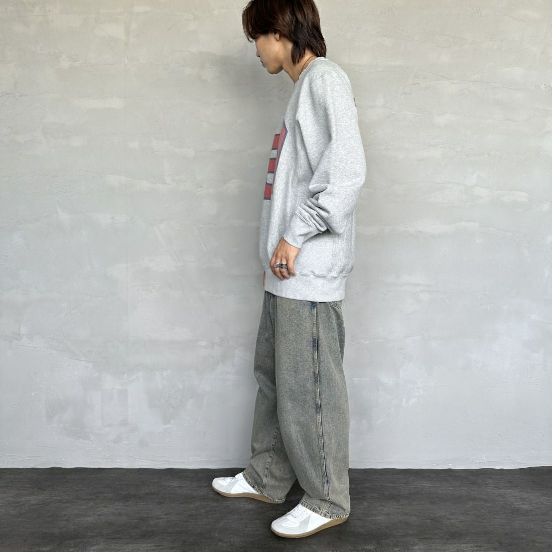 Noir Fabrik [ヌワールファブリック] バギーイージーデニムパンツ [NF-243-063] T.ACID BLU&&モデル身長：179cm 着用サイズ：L&&