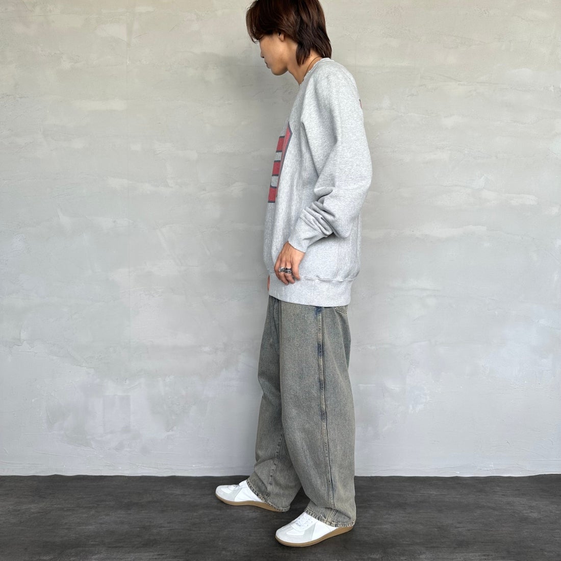 Noir Fabrik [ヌワールファブリック] バギーイージーデニムパンツ [NF-243-063] T.ACID BLU&&モデル身長：179cm 着用サイズ：L&&