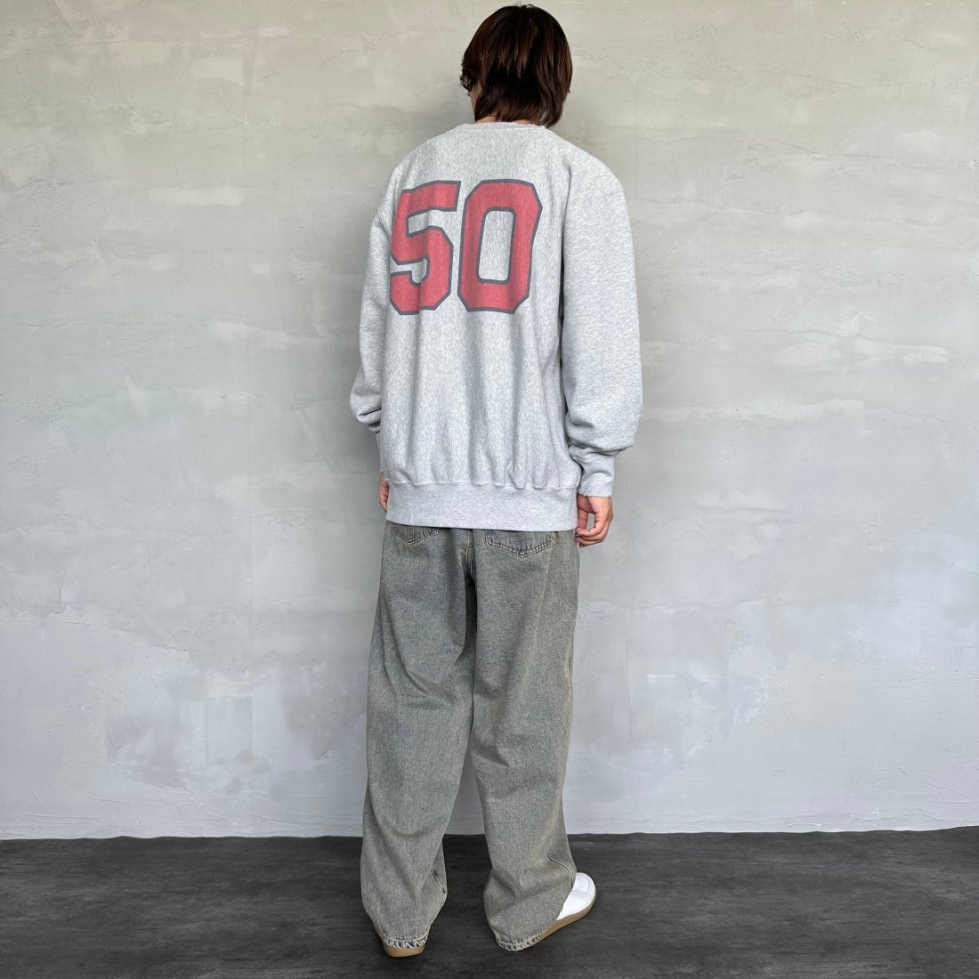 Noir Fabrik [ヌワールファブリック] バギーイージーデニムパンツ [NF-243-063] T.ACID BLU&&モデル身長：179cm 着用サイズ：L&&