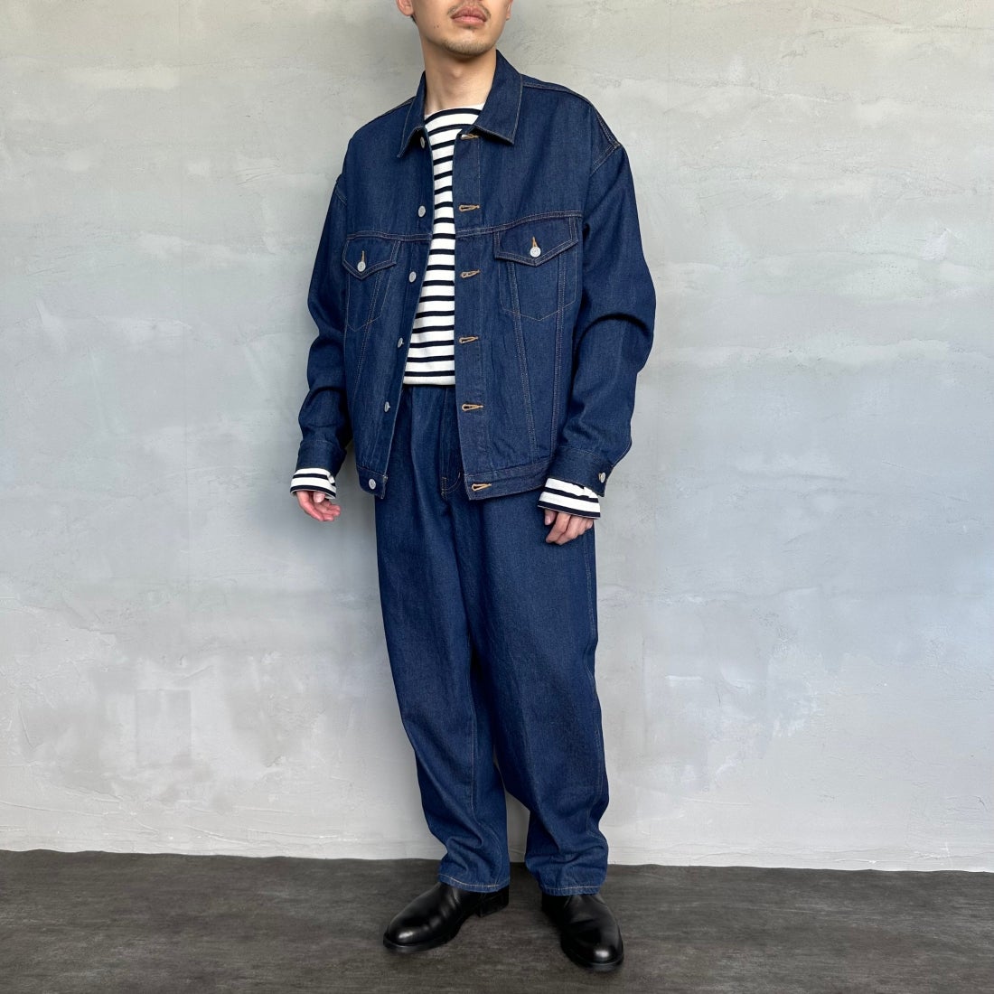 Noir Fabrik [ヌワールファブリック] バギーイージーデニムパンツ [NF-243-063] ONE WASH&&モデル身長：168cm 着用サイズ：S&&