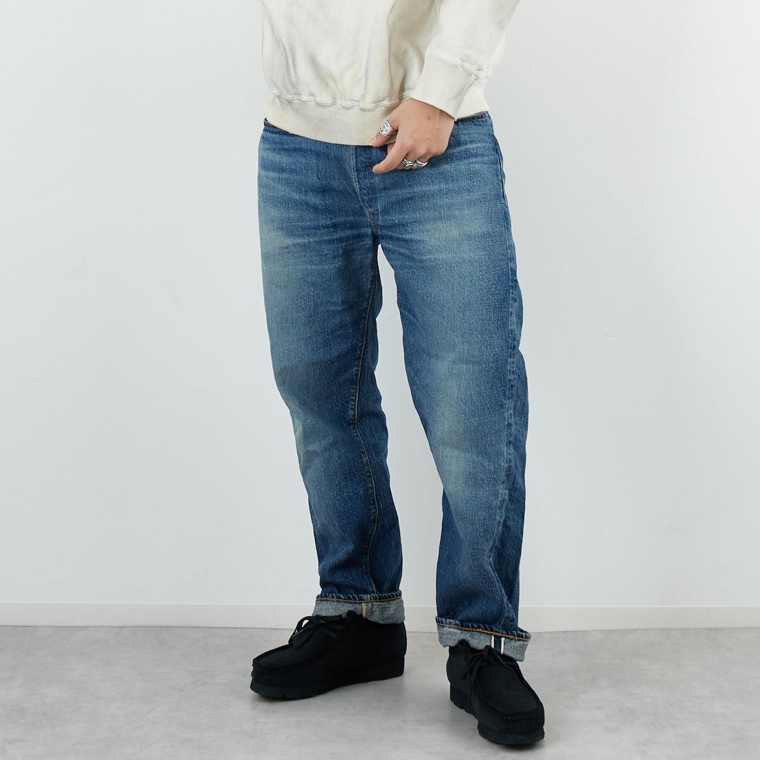 WAREHOUSE [ウエアハウス] 2ND-HAND 1101 [1101] UW (USED WASH 中)&&モデル身長：179cm 着用サイズ：32&&