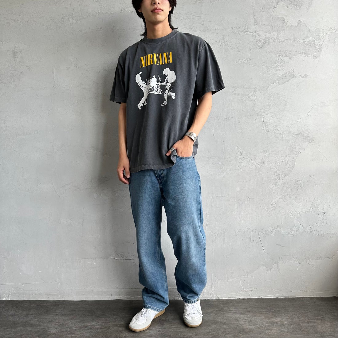 GOOD ROCK SPEED [グッドロックスピード] 別注 NIRVANA ロックプリントTシャツ [INTN-032-JF] CHARCOAL &&モデル身長：179cm 着用サイズ：XL&&