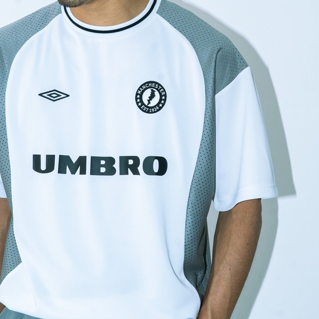 UMBRO [アンブロ] 別注 メッシュ切替 ゲームTシャツ [KBT101-NK-02-JF] WHITE