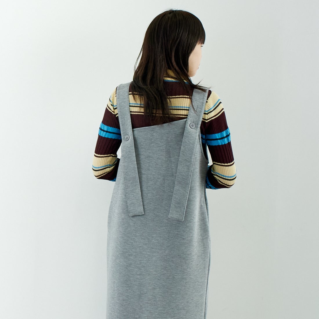 Maison de L'allure [メゾン ドゥ ラリュール] 2WAYダンボールニットジャンスカ [M24142019] 07 GRAY &&モデル身長：167cm 着用サイズ：F&&