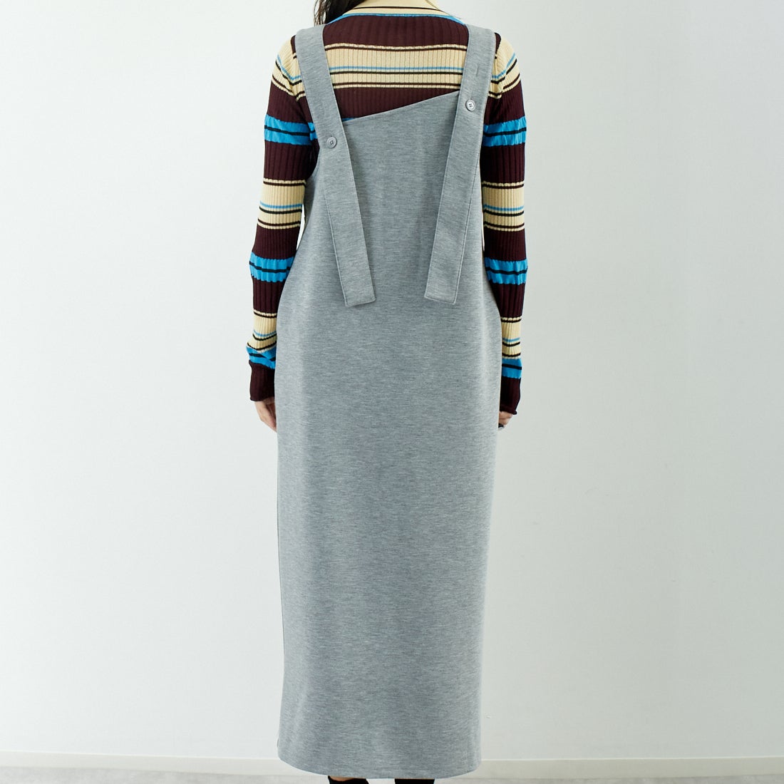 Maison de L'allure [メゾン ドゥ ラリュール] 2WAYダンボールニットジャンスカ [M24142019] 07 GRAY &&モデル身長：167cm 着用サイズ：F&&