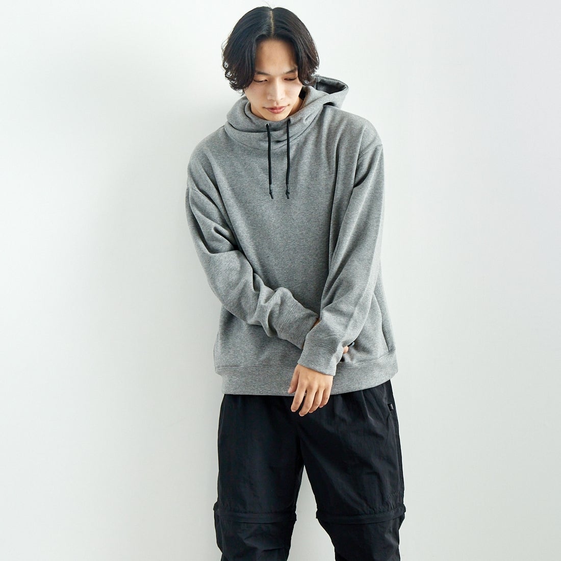 SLICK [スリック] ムートンジャージハイネックパーカー [5155930] 801 H.GRAY &&モデル身長：179cm 着用サイズ：2&&