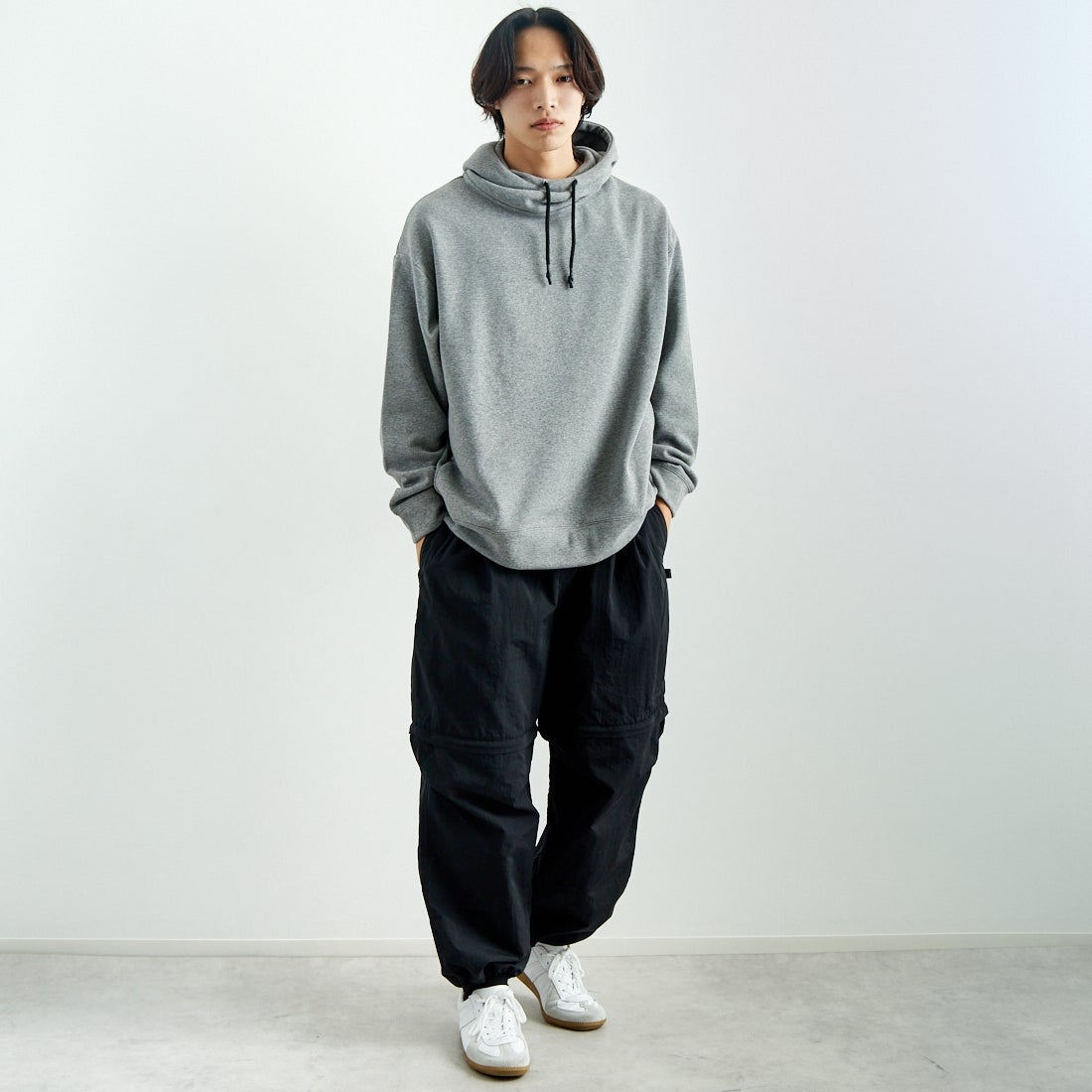 SLICK [スリック] ムートンジャージハイネックパーカー [5155930] 801 H.GRAY &&モデル身長：179cm 着用サイズ：2&&