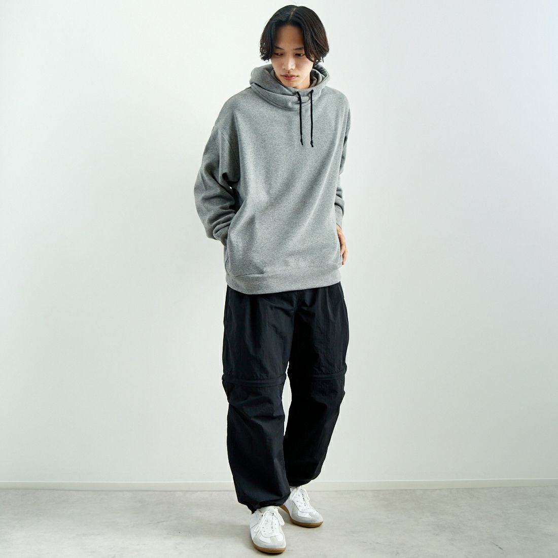 SLICK [スリック] ムートンジャージハイネックパーカー [5155930] 801 H.GRAY &&モデル身長：179cm 着用サイズ：2&&