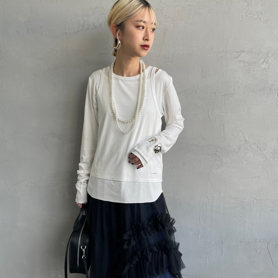 nenom [ネノム] 2ピース アメスリレイヤードシアーカットソー [NE25112004] 02 OFF &&モデル身長：150cm 着用サイズ：F&&